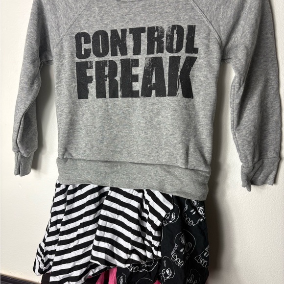 Nununu brand Gray Control Freak Sweatshirt with Striped Skirt - Picture 1 of 8